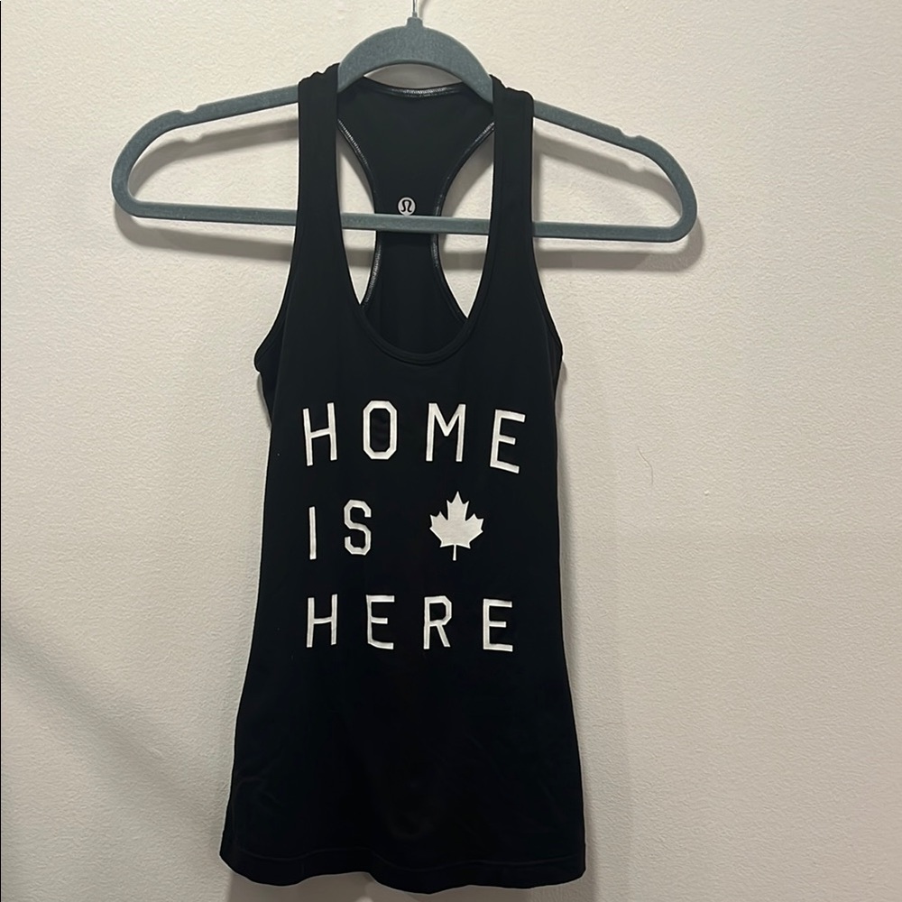 *RARE* lululemon sz 4 reversible cool racerback “Home is Here” Canadian black